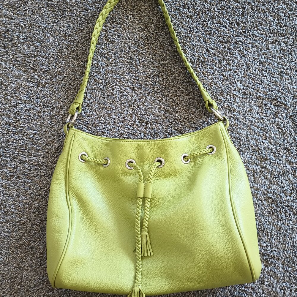 Talbot's Leather Handbag, Braided Handle, Green, Soft!